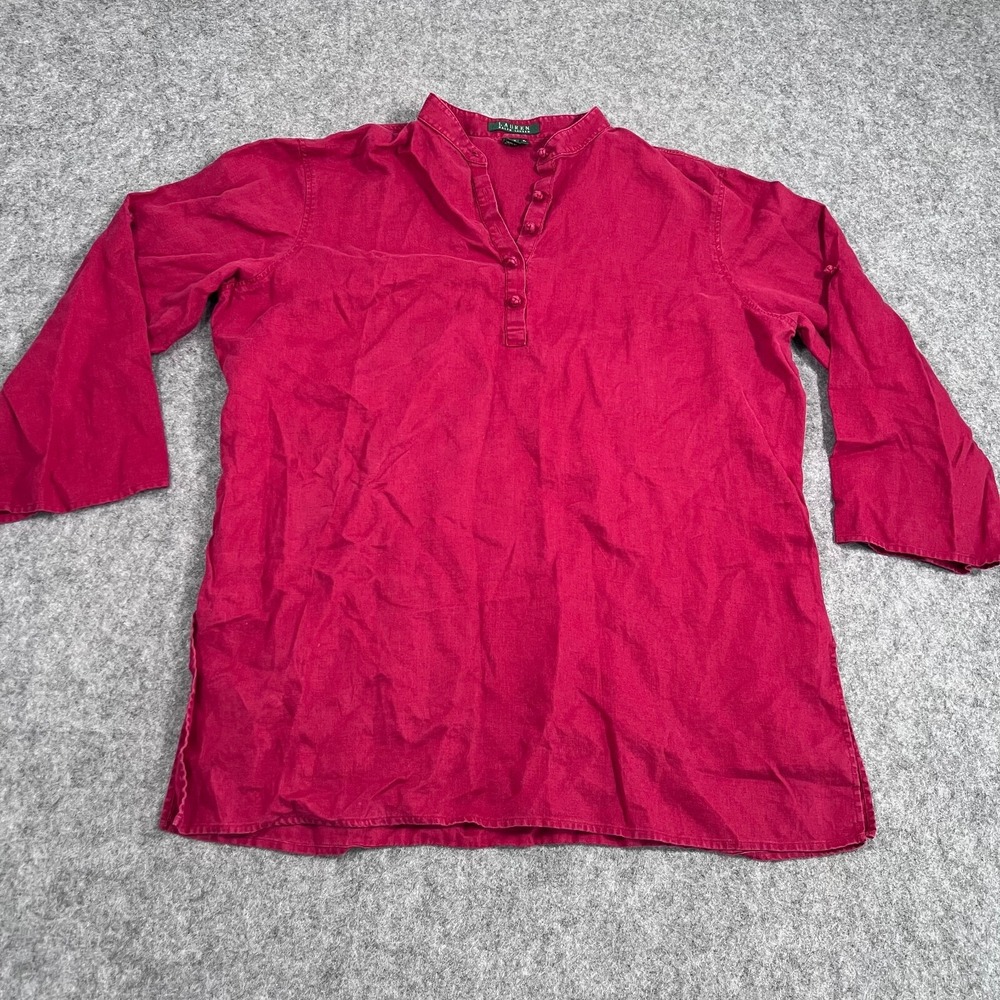 Lauren Ralph Lauren Magenta Pink Linen Popover Henley Top Women's Size‎ XL